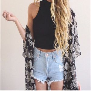 Black and Floral Kimono
